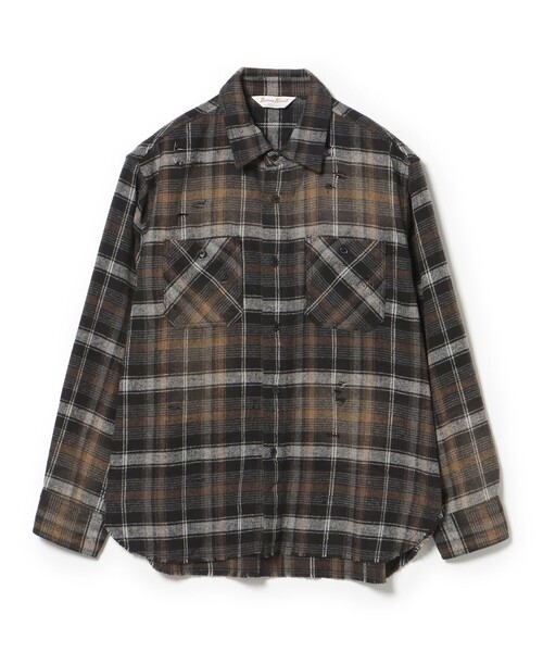 BEAMS HEART（ビームスハート）の「フェード ダメージ ネルシャツ【ユニセックス】（シャツ/ブラウス・メンズ・ブラウン/ブラック・SMALL/MEDIUM/LARGE）」の11枚目の写真