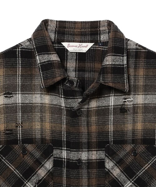 BEAMS HEART（ビームスハート）の「フェード ダメージ ネルシャツ【ユニセックス】（シャツ/ブラウス・メンズ・ブラウン/ブラック・SMALL/MEDIUM/LARGE）」の12枚目の写真