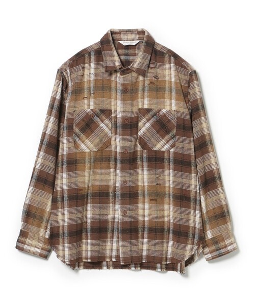 BEAMS HEART（ビームスハート）の「フェード ダメージ ネルシャツ【ユニセックス】（シャツ/ブラウス・メンズ・ブラウン/ブラック・SMALL/MEDIUM/LARGE）」の16枚目の写真