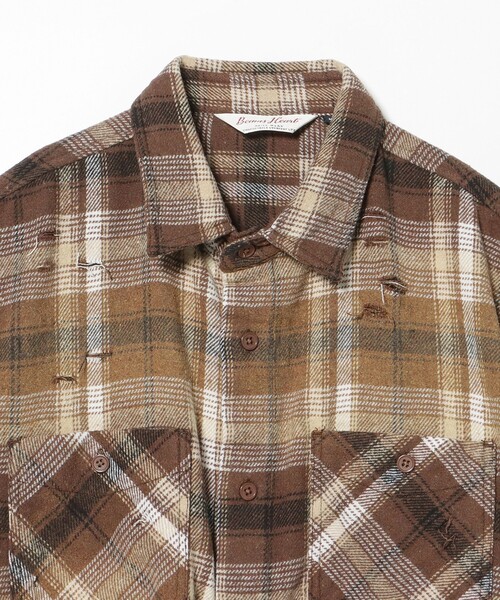 BEAMS HEART（ビームスハート）の「フェード ダメージ ネルシャツ【ユニセックス】（シャツ/ブラウス・メンズ・ブラウン/ブラック・SMALL/MEDIUM/LARGE）」の17枚目の写真