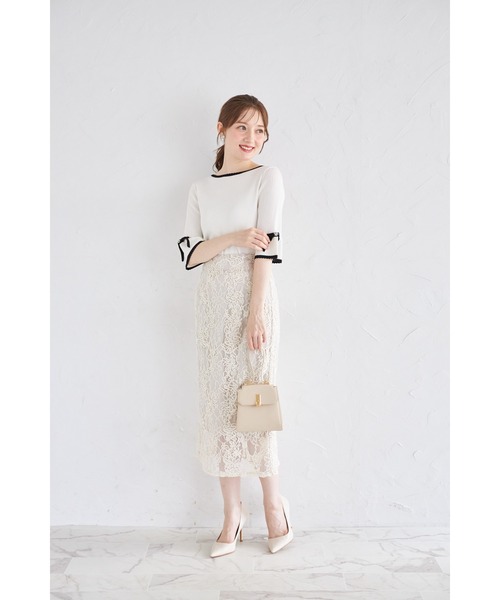 tocco closet(トッコ クローゼット)の「ライン刺繍入りレースタイトスカート(スカート・レディース・モカ/オフホワイト・M)」の11枚目の写真