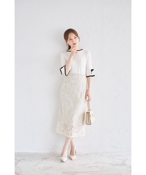 tocco closet(トッコ クローゼット)の「ライン刺繍入りレースタイトスカート(スカート・レディース・モカ/オフホワイト・M)」の13枚目の写真