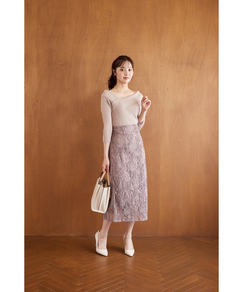 tocco closet(トッコ クローゼット)の「ライン刺繍入りレースタイトスカート(スカート・レディース・モカ/オフホワイト・M)」の18枚目の写真
