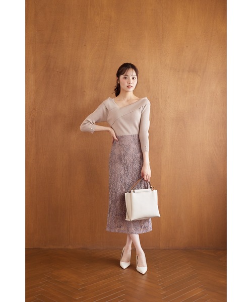 tocco closet(トッコ クローゼット)の「ライン刺繍入りレースタイトスカート(スカート・レディース・モカ/オフホワイト・M)」の19枚目の写真