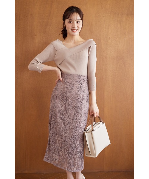 tocco closet(トッコ クローゼット)の「ライン刺繍入りレースタイトスカート(スカート・レディース・モカ/オフホワイト・M)」の21枚目の写真