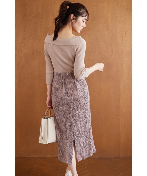 tocco closet(トッコ クローゼット)の「ライン刺繍入りレースタイトスカート(スカート・レディース・モカ/オフホワイト・M)」の22枚目の写真