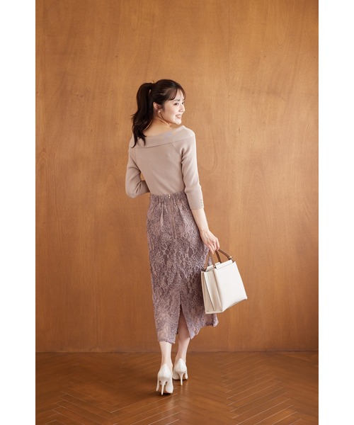 tocco closet(トッコ クローゼット)の「ライン刺繍入りレースタイトスカート(スカート・レディース・モカ/オフホワイト・M)」の20枚目の写真
