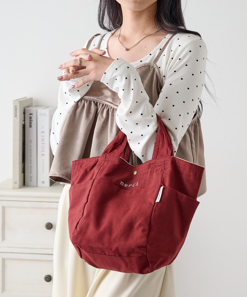 SETUP7（セットアップセブン）の「【SETUP7】ロゴ刺繍ランチトート GLR（トートバッグ・レディース・バーガンディー/ライトグレー/カーキ/チャコールグレー/オフホワイト・FREE）」の18枚目の写真