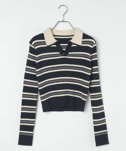 3.3 Field Trip （3.3フィールドトリップ）の「3.3 Field Trip／ダブルボーダー長袖ニット（ニット/セーター・レディース・ネイビー/ボルドー・FREE）」の13枚目の写真