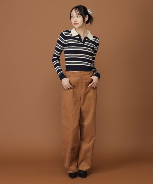 3.3 Field Trip （3.3フィールドトリップ）の「3.3 Field Trip／ダブルボーダー長袖ニット（ニット/セーター・レディース・ネイビー/ボルドー・FREE）」の22枚目の写真