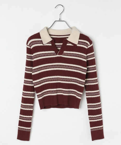 3.3 Field Trip （3.3フィールドトリップ）の「3.3 Field Trip／ダブルボーダー長袖ニット（ニット/セーター・レディース・ネイビー/ボルドー・FREE）」の7枚目の写真