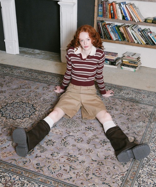 3.3 Field Trip （3.3フィールドトリップ）の「3.3 Field Trip／ダブルボーダー長袖ニット（ニット/セーター・レディース・ネイビー/ボルドー・FREE）」の8枚目の写真