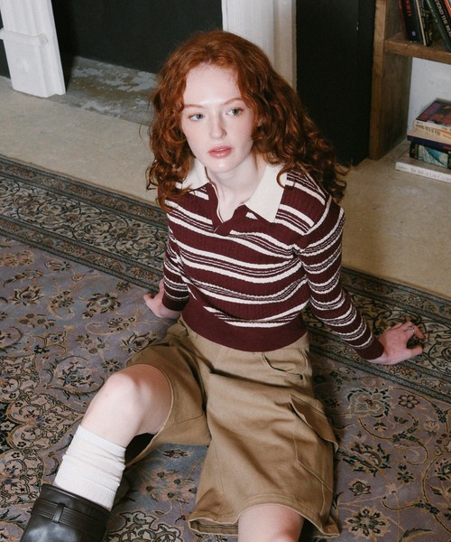 3.3 Field Trip （3.3フィールドトリップ）の「3.3 Field Trip／ダブルボーダー長袖ニット（ニット/セーター・レディース・ネイビー/ボルドー・FREE）」の10枚目の写真