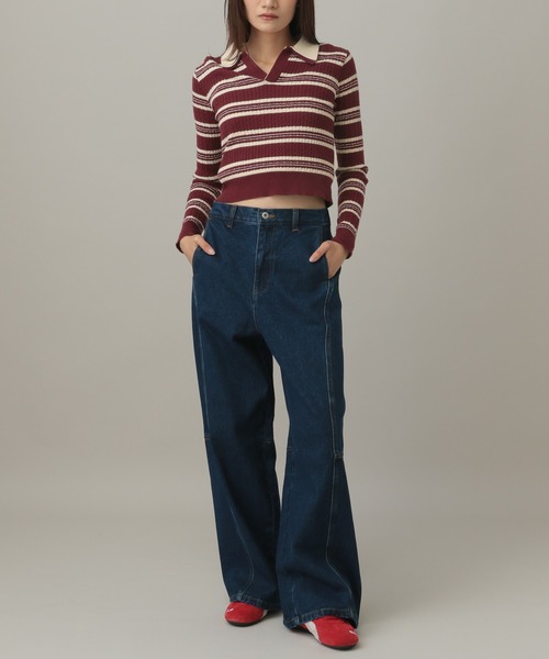 3.3 Field Trip （3.3フィールドトリップ）の「3.3 Field Trip／ダブルボーダー長袖ニット（ニット/セーター・レディース・ネイビー/ボルドー・FREE）」の11枚目の写真