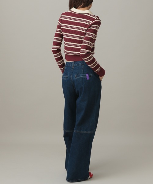 3.3 Field Trip （3.3フィールドトリップ）の「3.3 Field Trip／ダブルボーダー長袖ニット（ニット/セーター・レディース・ネイビー/ボルドー・FREE）」の3枚目の写真