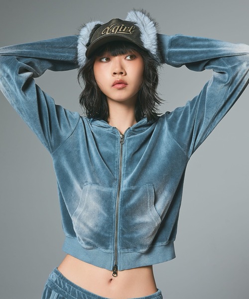 FADED VELOUR COMPACT ZIP UP HOODIE（パーカー）｜X-girl（エックス
