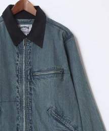 HOUSTON（ヒューストン）の「HOUSTON/ヒューストン Denim Zip Work Jacket/オーバーサイズ デニム 襟コーデュロイ ワークジャケット/ハンティングジャケット/ブルゾン/レディース メンズ（デニムジャケット・メンズ）」
