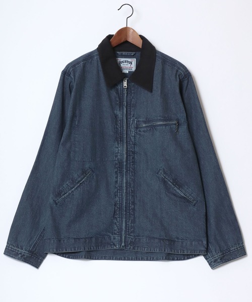 HOUSTON(ヒューストン)の「HOUSTON/ヒューストン Denim Zip Work Jacket/オーバーサイズ デニム 襟コーデュロイ ワークジャケット/ハンティングジャケット/ブルゾン/レディース メンズ(デニムジャケット・メンズ・ワンウォッシュ/ライトインディゴブルー/インディゴブルー・M/L/XL)」の4枚目の写真
