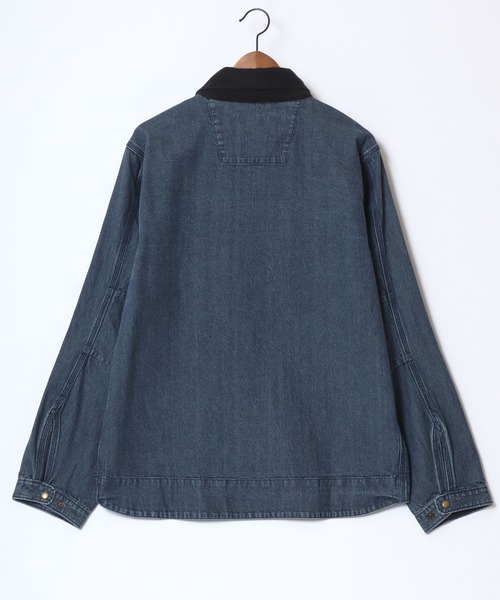 HOUSTON(ヒューストン)の「HOUSTON/ヒューストン Denim Zip Work Jacket/オーバーサイズ デニム 襟コーデュロイ ワークジャケット/ハンティングジャケット/ブルゾン/レディース メンズ(デニムジャケット・メンズ・ワンウォッシュ/ライトインディゴブルー/インディゴブルー・M/L/XL)」の5枚目の写真