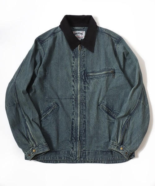 HOUSTON(ヒューストン)の「HOUSTON/ヒューストン Denim Zip Work Jacket/オーバーサイズ デニム 襟コーデュロイ ワークジャケット/ハンティングジャケット/ブルゾン/レディース メンズ(デニムジャケット・メンズ・ワンウォッシュ/ライトインディゴブルー/インディゴブルー・M/L/XL)」の11枚目の写真