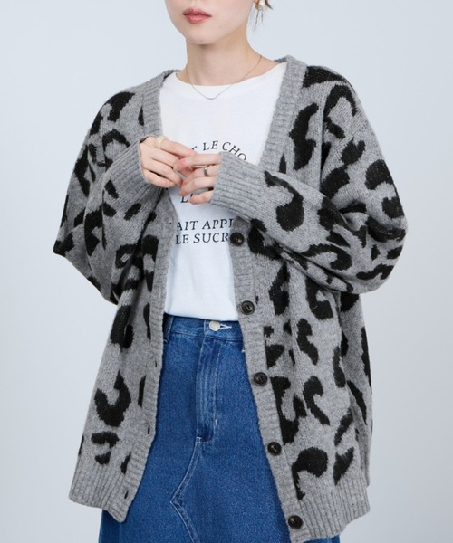 セール】総柄 もちりニットカーディガン（カーディガン/ボレロ）｜NAVY