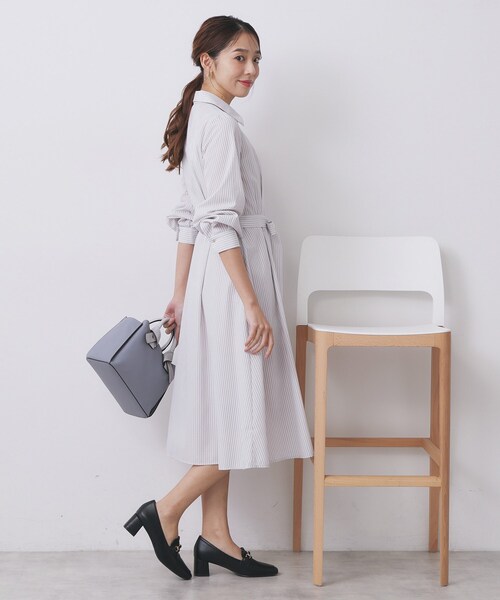 洋服一枚 セール】ラメストライプシャツワンピース【洗濯機OK/イージーアイロン