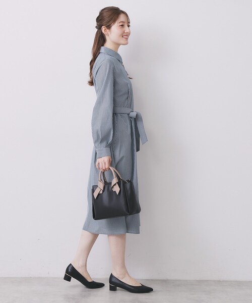 セール】ラメストライプシャツワンピース【洗濯機OK/イージーアイロン