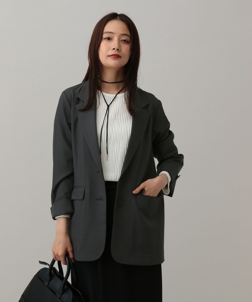 GLOBAL WORK（グローバルワーク）の「MATINEE LINE/ツイルストレッチ/シングルテーラードジャケット/583769（テーラードジャケット・レディース・ダークグレー/ブラウン系その他/ライトベージュ・SMALL/MEDIUM/LARGE）」の7枚目の写真