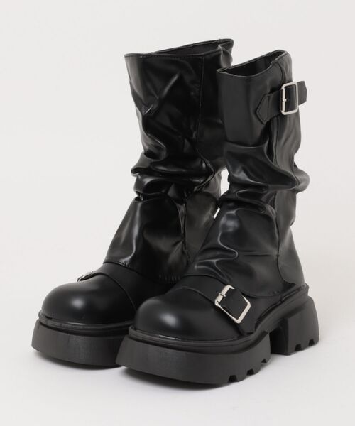 セール】厚底ヴィンテージ シュリンクドフェイクレザー スクエア