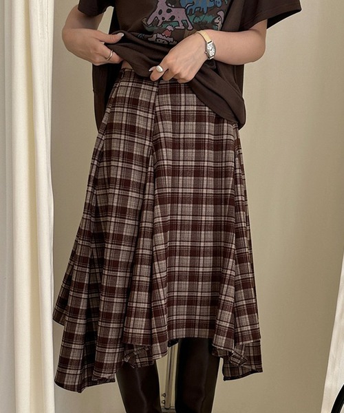 アシンメトリーチェックスカート（スカート）｜LYEON（リヨン）の