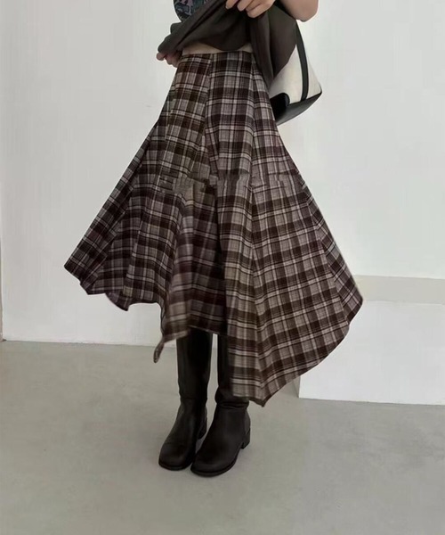 セール】アシンメトリーチェックスカート（スカート）｜LYEON（リヨン