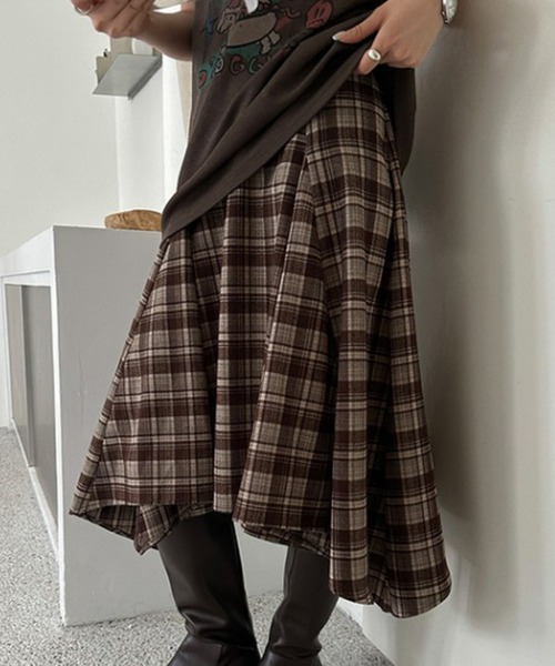 セール】アシンメトリーチェックスカート（スカート）｜LYEON（リヨン