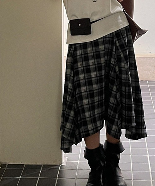 セール】アシンメトリーチェックスカート（スカート）｜LYEON（リヨン