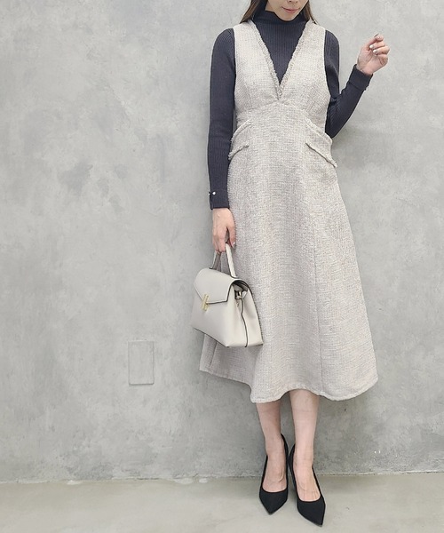 12Twelve Agenda（トゥエルブ　アジェンダ）の「フリンジツイードフレアジャンスカ（ワンピース・レディース・ブラウン/ブラック/グレイッシュベージュ・M）」の3枚目の写真