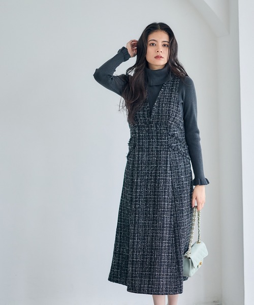 12Twelve Agenda（トゥエルブ　アジェンダ）の「フリンジツイードフレアジャンスカ（ワンピース・レディース・ブラウン/ブラック/グレイッシュベージュ・M）」の2枚目の写真