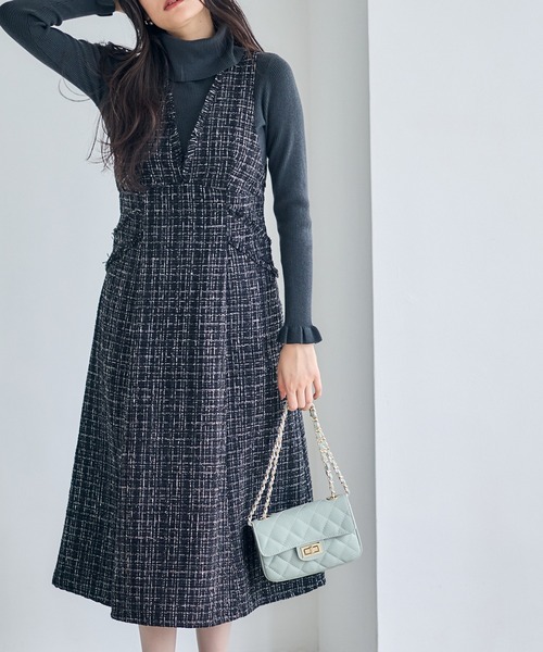 12Twelve Agenda（トゥエルブ　アジェンダ）の「フリンジツイードフレアジャンスカ（ワンピース・レディース・ブラウン/ブラック/グレイッシュベージュ・M）」の4枚目の写真