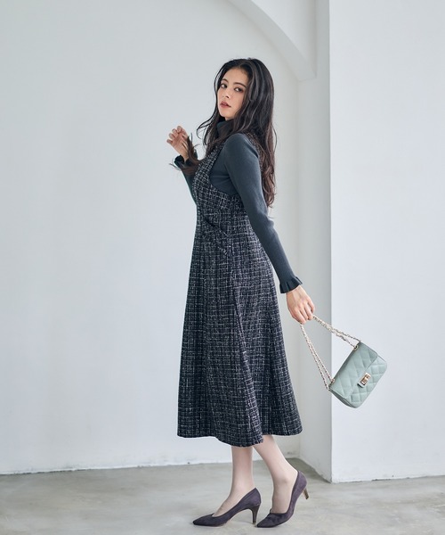 12Twelve Agenda（トゥエルブ　アジェンダ）の「フリンジツイードフレアジャンスカ（ワンピース・レディース・ブラウン/ブラック/グレイッシュベージュ・M）」の7枚目の写真