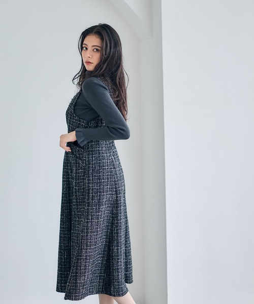 12Twelve Agenda（トゥエルブ　アジェンダ）の「フリンジツイードフレアジャンスカ（ワンピース・レディース・ブラウン/ブラック/グレイッシュベージュ・M）」の9枚目の写真