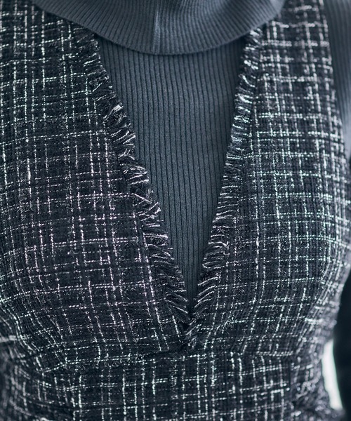 12Twelve Agenda（トゥエルブ　アジェンダ）の「フリンジツイードフレアジャンスカ（ワンピース・レディース・ブラウン/ブラック/グレイッシュベージュ・M）」の17枚目の写真