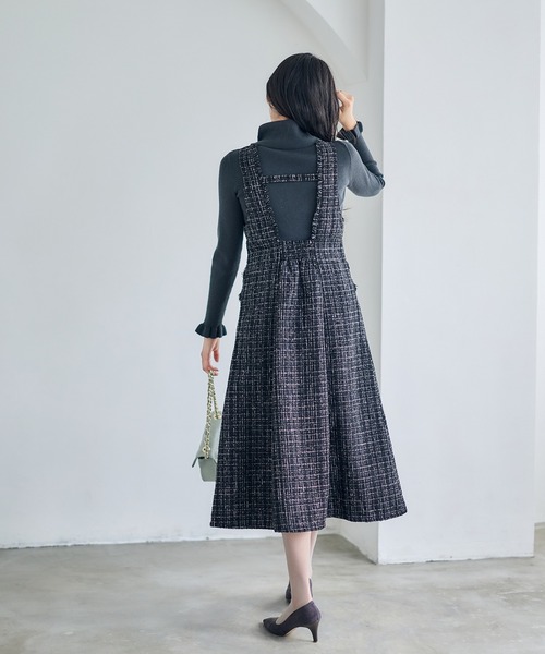 12Twelve Agenda（トゥエルブ　アジェンダ）の「フリンジツイードフレアジャンスカ（ワンピース・レディース・ブラウン/ブラック/グレイッシュベージュ・M）」の12枚目の写真