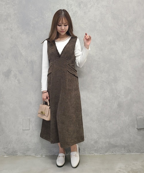 12Twelve Agenda（トゥエルブ　アジェンダ）の「フリンジツイードフレアジャンスカ（ワンピース・レディース・ブラウン/ブラック/グレイッシュベージュ・M）」の15枚目の写真