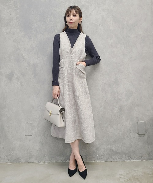 12Twelve Agenda（トゥエルブ　アジェンダ）の「フリンジツイードフレアジャンスカ（ワンピース・レディース・ブラウン/ブラック/グレイッシュベージュ・M）」の22枚目の写真