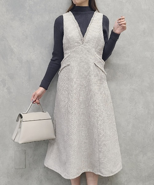 12Twelve Agenda（トゥエルブ　アジェンダ）の「フリンジツイードフレアジャンスカ（ワンピース・レディース・ブラウン/ブラック/グレイッシュベージュ・M）」の21枚目の写真