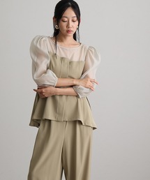 セットアップ パンツドレス 結婚式 二次会&ワイド ルーズセパレートパンツセットクルーネック背面ゴムビスチェセレモニー フォーマル ロング丈 オケージョンドレス お呼ばれ 同窓会 成人式