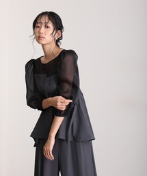 セットアップ パンツドレス 結婚式 二次会&ワイド ルーズセパレートパンツセットクルーネック背面ゴムビスチェセレモニー フォーマル ロング丈 オケージョンドレス お呼ばれ 同窓会 成人式