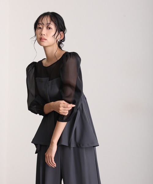 atlo(アトロ)の「セットアップ パンツドレス 結婚式 二次会&ワイド ルーズセパレートパンツセットクルーネック背面ゴムビスチェセレモニー フォーマル ロング丈 オケージョンドレス お呼ばれ 同窓会 成人式 (パンツドレス・レディース・チャコール/ベージュ/ブラック/ブラック系その他・M)」の4枚目の写真