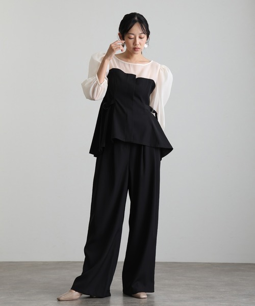 atlo(アトロ)の「セットアップ パンツドレス 結婚式 二次会&ワイド ルーズセパレートパンツセットクルーネック背面ゴムビスチェセレモニー フォーマル ロング丈 オケージョンドレス お呼ばれ 同窓会 成人式 (パンツドレス・レディース・チャコール/ベージュ/ブラック/ブラック系その他・M)」の5枚目の写真
