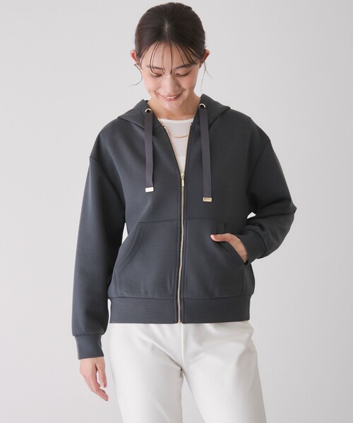 Jayro(ジャイロ)の「ダンボール抜襟フルZIPフーディ(カーディガン/ボレロ・レディース・ダークブラウン/ホワイト系その他/グレー/チャコールグレー・M)」の10枚目の写真