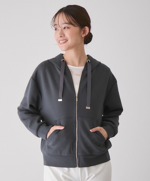 Jayro(ジャイロ)の「ダンボール抜襟フルZIPフーディ(カーディガン/ボレロ・レディース・ダークブラウン/ホワイト系その他/グレー/チャコールグレー・M)」の6枚目の写真