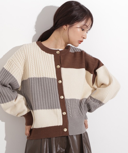 N.（N. Natural Beauty Basic）（エヌエヌナチュラルビューティーベーシック）の「カラーブロッキングカーディガン（カーディガン/ボレロ・レディース・グレー系その他/ブラウン系その他/ピンク系その他・MEDIUM）」の2枚目の写真